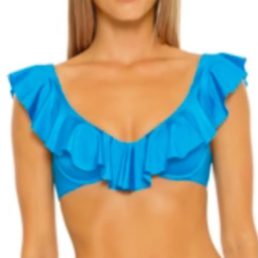 NWT [Trina Turk] Monaco Ruffled Underwire Bikini Top in Adriatic Blue Women’s 12 - Picture 2 of 11
